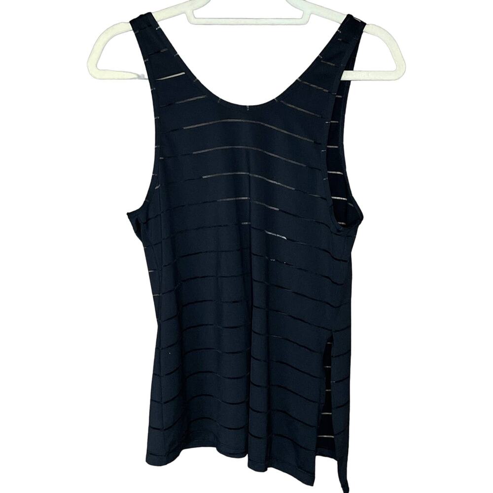 Athleta Max Out Chi Tank Top Black Sheer Stripe Side Tie Size XS